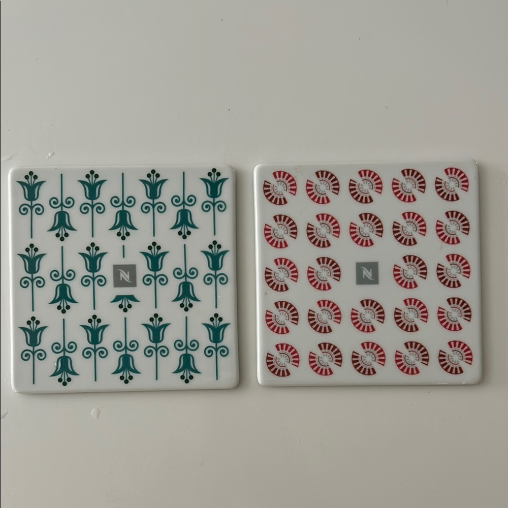 Set of 2, Nespresso Porcelain Coasters Set from Portugal